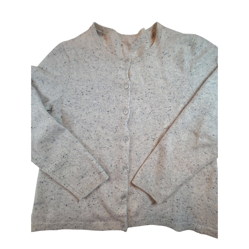 Lands End 100% Cashmere Speckled Cardigan Sweater Button Front Crew Neck Women's